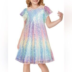 Grace Karin Ombré Rainbow Sequin Dress with Flutter Sleeves size 10 girl